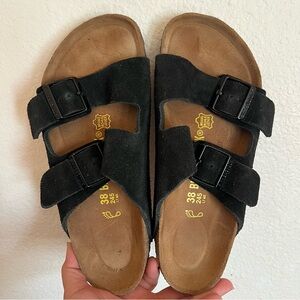 Birkenstock Arizona Black Suede Sandal Size 38 (7-7.5) Wide